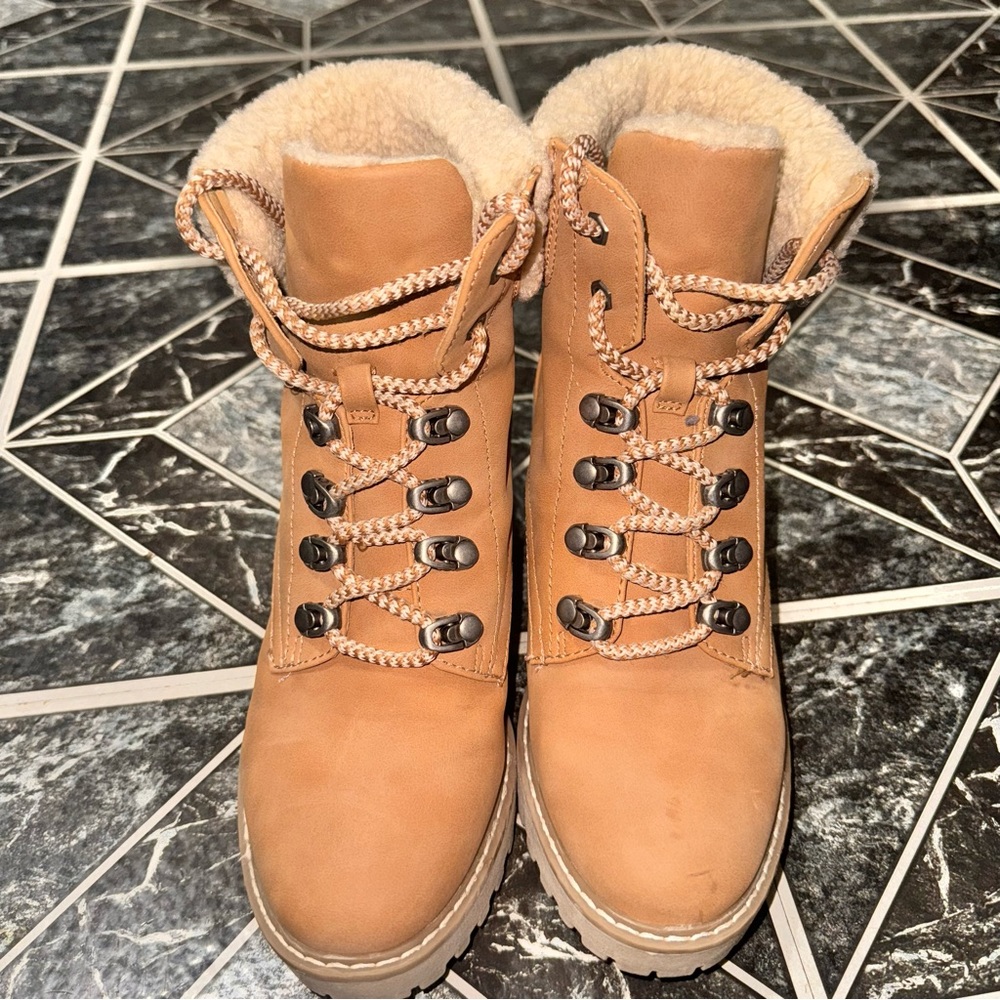 Women's Tan Lace-Up Boots